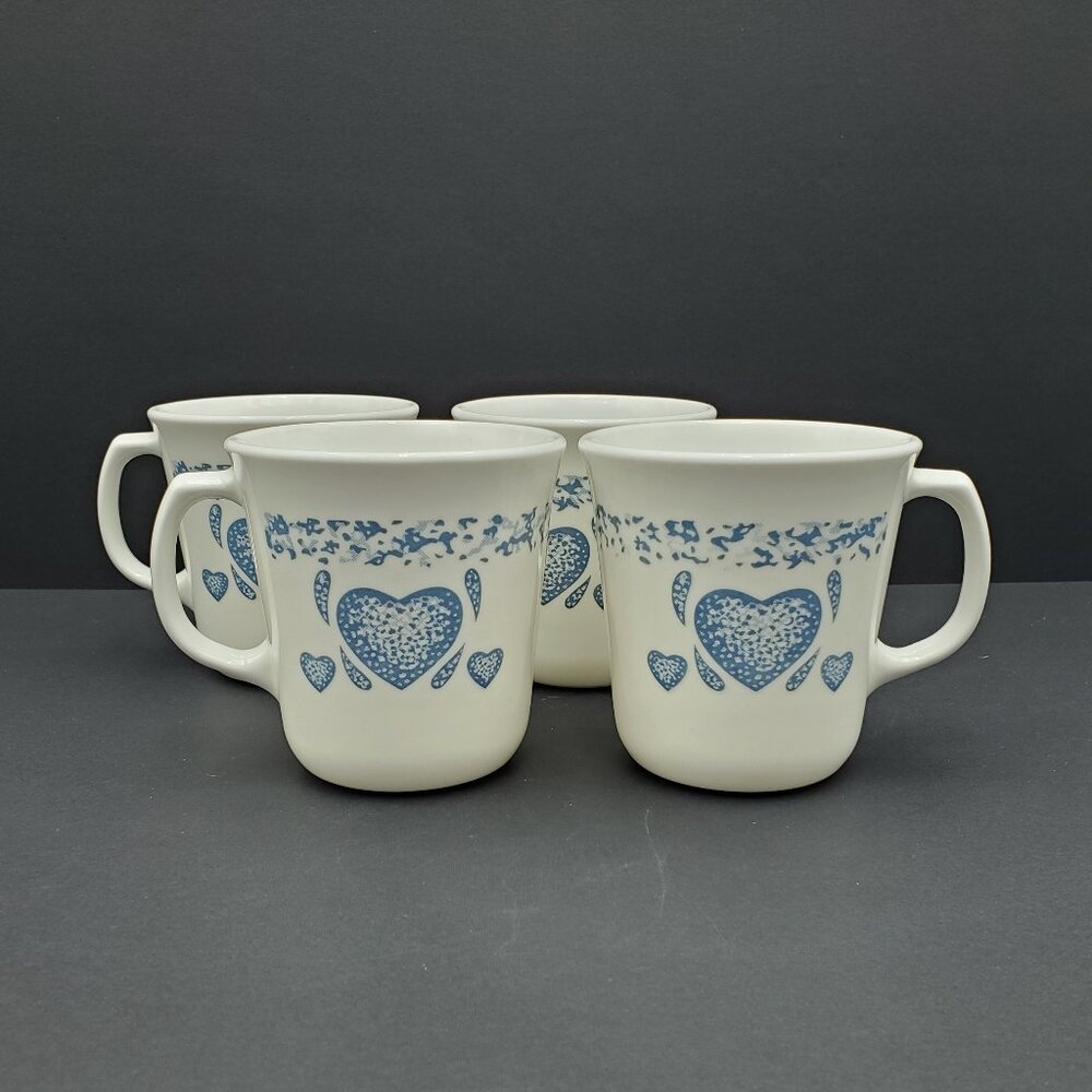 Corelle Blue Hearts Mugs Corning Stencil Sponge Blue Hearts Mugs